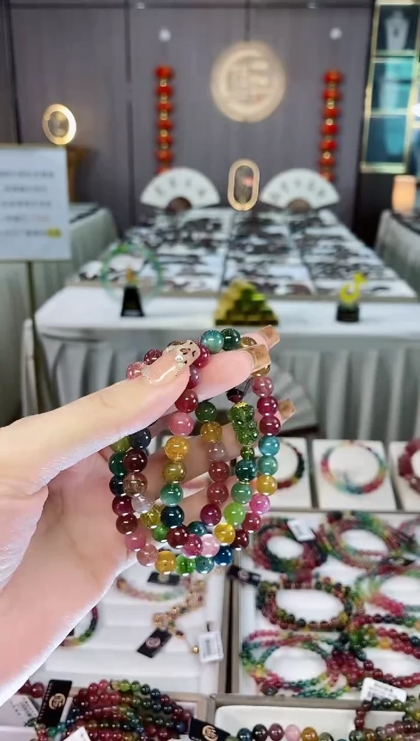 老矿碧玺色标彩虹透体三圈手串8mm+未镶嵌碧玺dan多样性发货一条