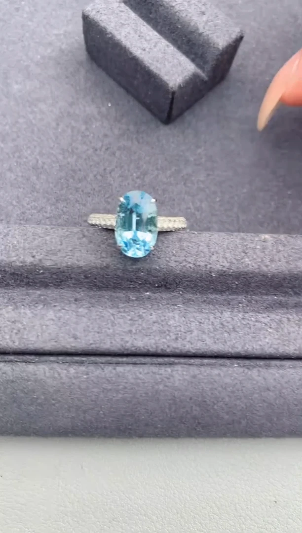 海蓝宝石戒指18K金镶嵌3.2ct海蓝宝  FG