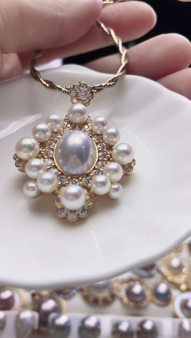 银S925镶嵌颈饰拼合珍珠（马贝珠）海水马贝吊坠