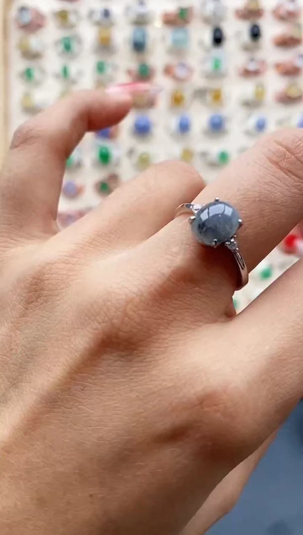 【闪购商品】翡翠戒指银S925镶嵌缅甸天然A货翡翠222  2+10