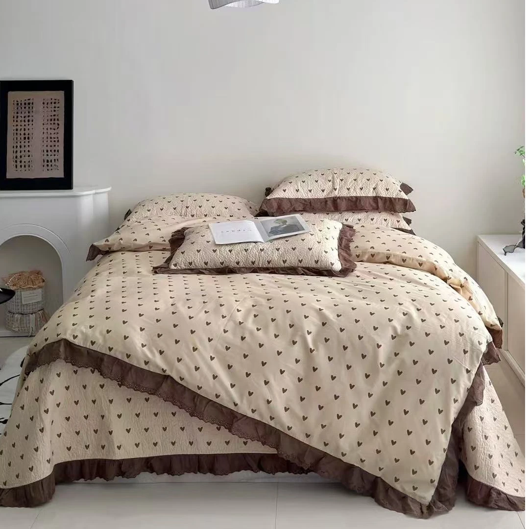 韩式全棉花边被罩款床盖四件套亲肤柔软