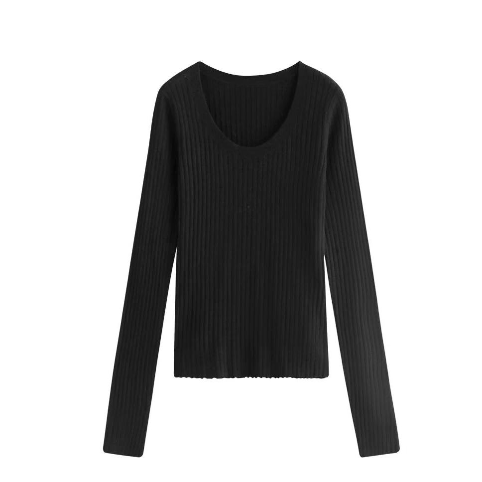 4038秋冬韩系U领纯色长袖针织打底毛衣