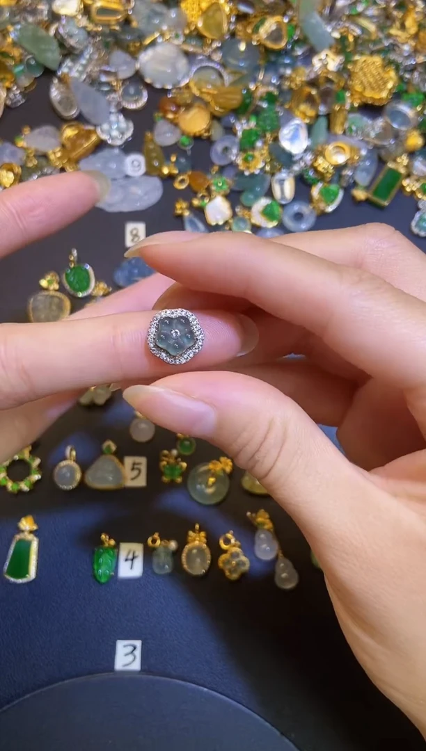 翡翠银S925镶嵌吊坠(不含链)1