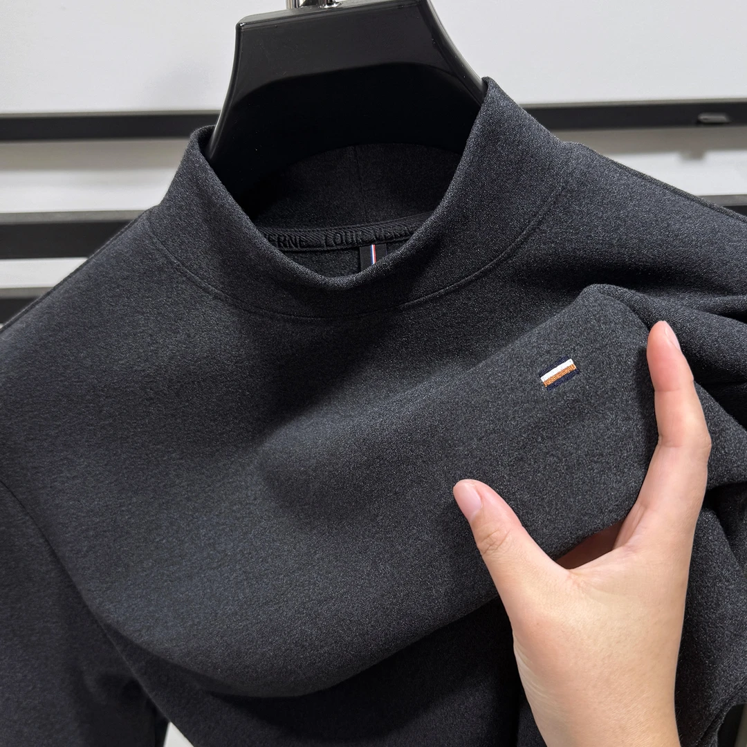 Zero Degree North轻奢半高领双面德绒打底衫男秋冬内搭磨毛T恤