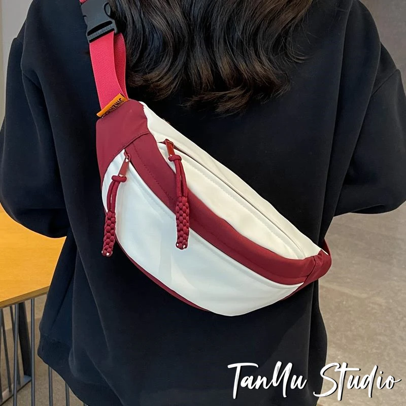 探屿潮牌尼龙胸包女单肩小众百搭骑行斜挎包女式学生运动腰包男款