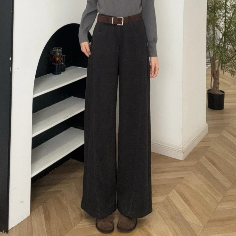IEF/爱依服裤子2025冬季新款休闲通勤加厚呢绒阔腿裤