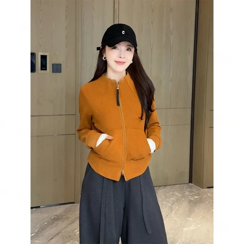 欧货立体裁剪秋季女士立领双拉链双腰线显瘦卫衣