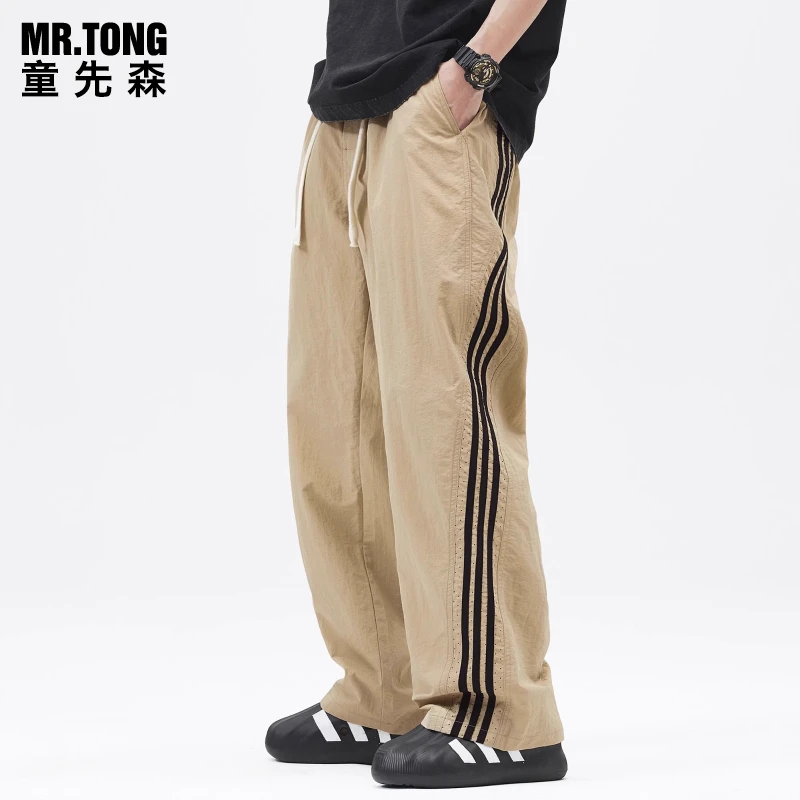 【童先森】美式条纹裤子男生夏季薄款侧边三条杠运动裤休闲直筒长裤