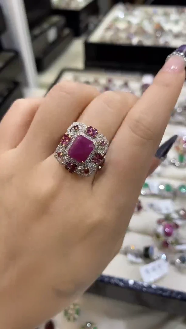 银S925镶嵌戒指定制红宝石楚楚珠宝中古甄选不退换