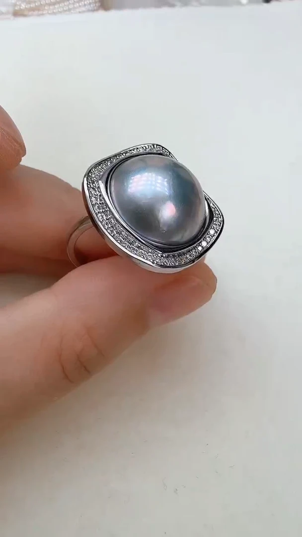 未镶嵌戒圈拼合珍珠（马贝珠）四方戒指