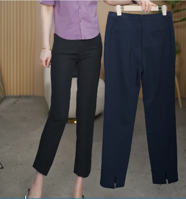 【湘姐推荐】5818设计师升级夏季开衩舒适九分弹力直筒面膜法棍裤