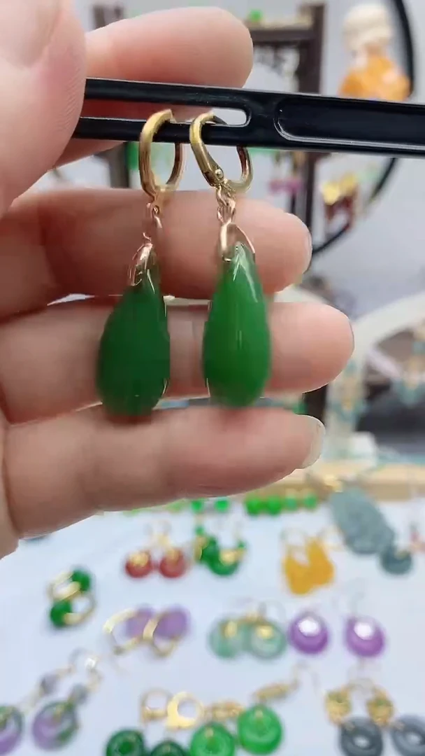 和田玉14K金镶嵌耳饰57