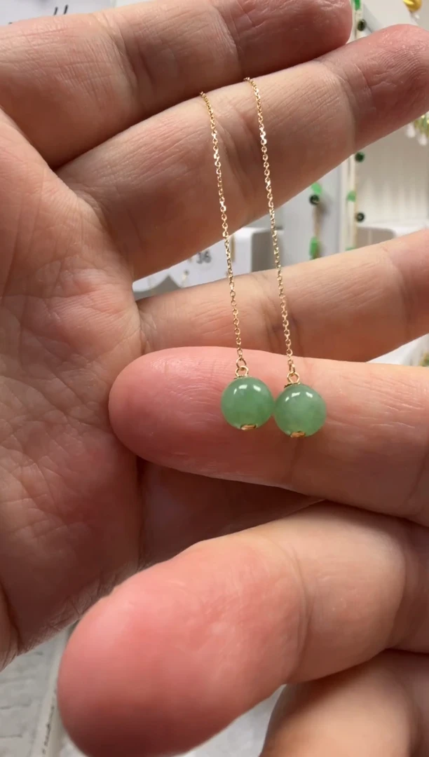 18K金镶嵌翡翠耳饰缅甸天然翡翠a货