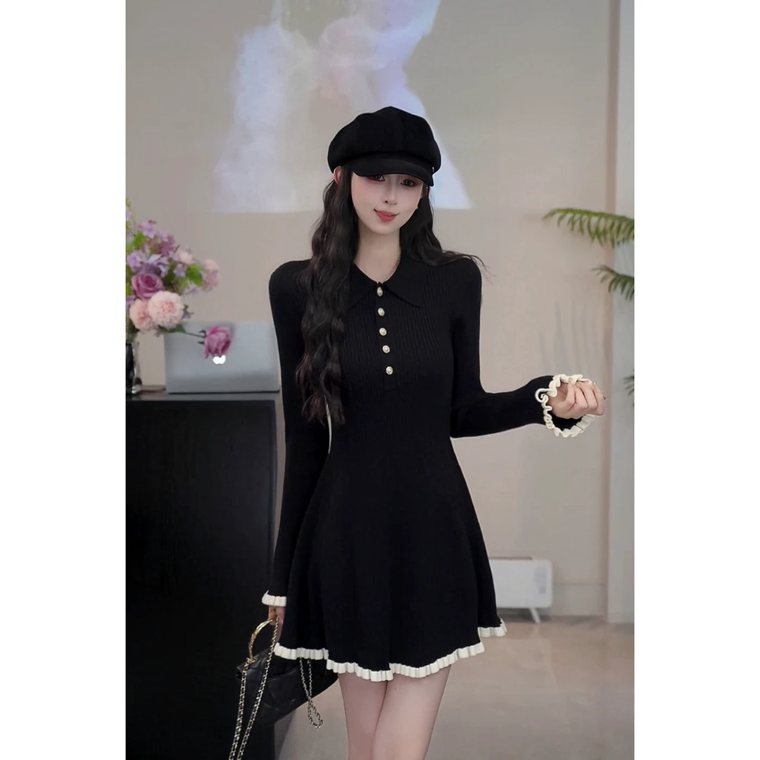 YUANLIANSU/圆脸酥【随波拾光】千金风气质长袖针织衫连衣裙女秋季