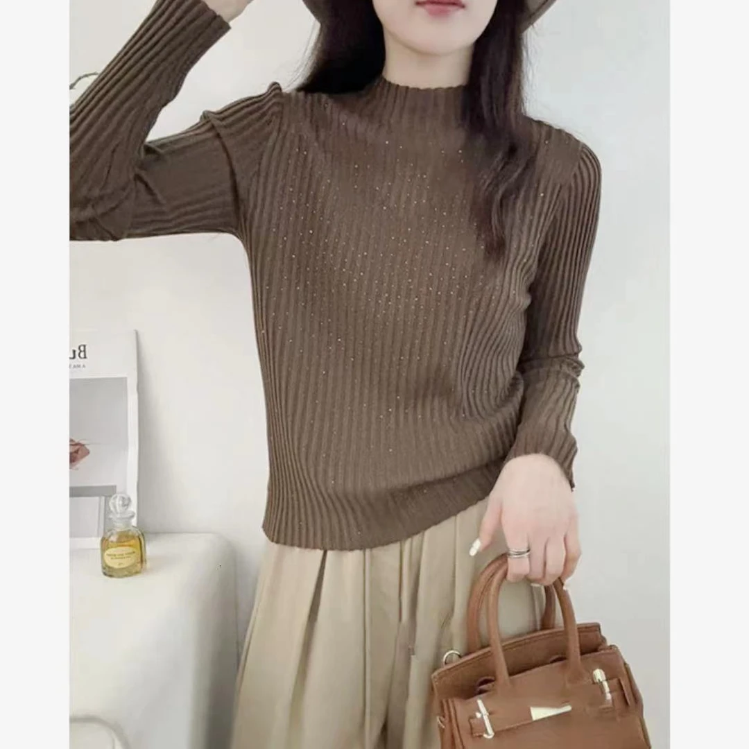 028精致烫钻纯色打底衫