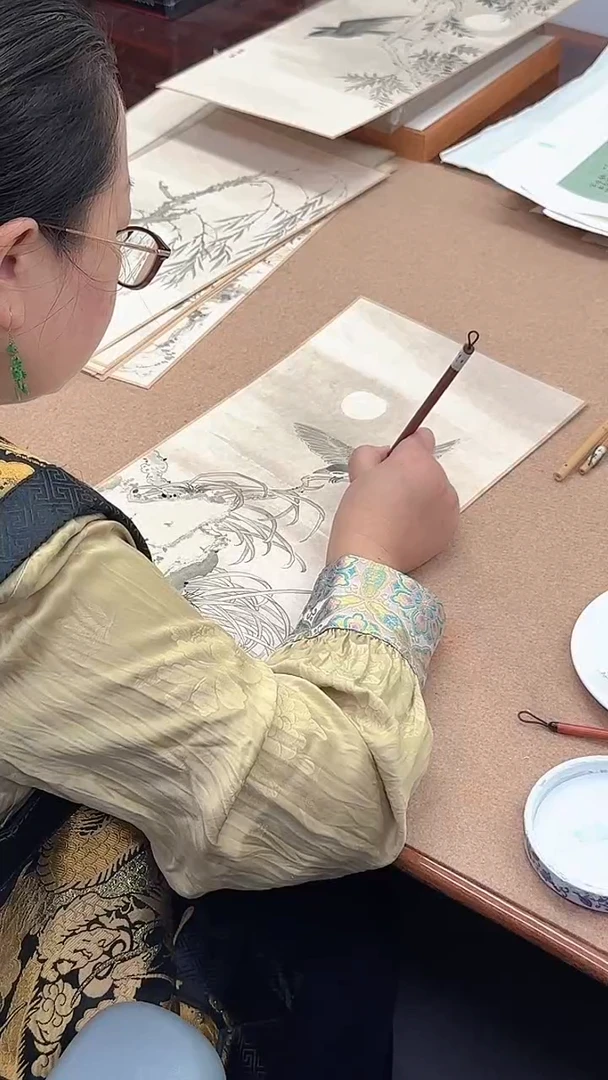 国画张老师绘画原作-沒骨花鸟作品