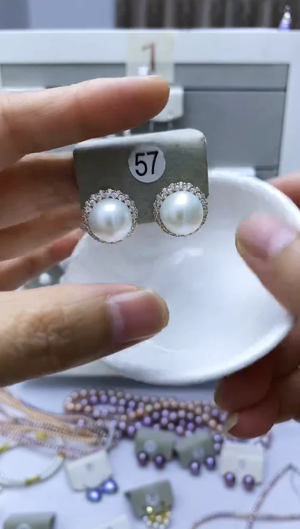 银S925镶嵌淡水珍珠耳饰57