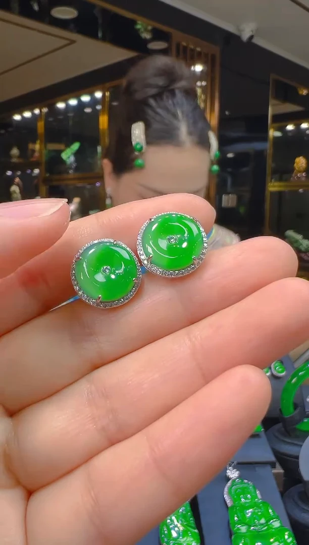 翡翠银S925镶嵌耳饰022（多样性发其一）