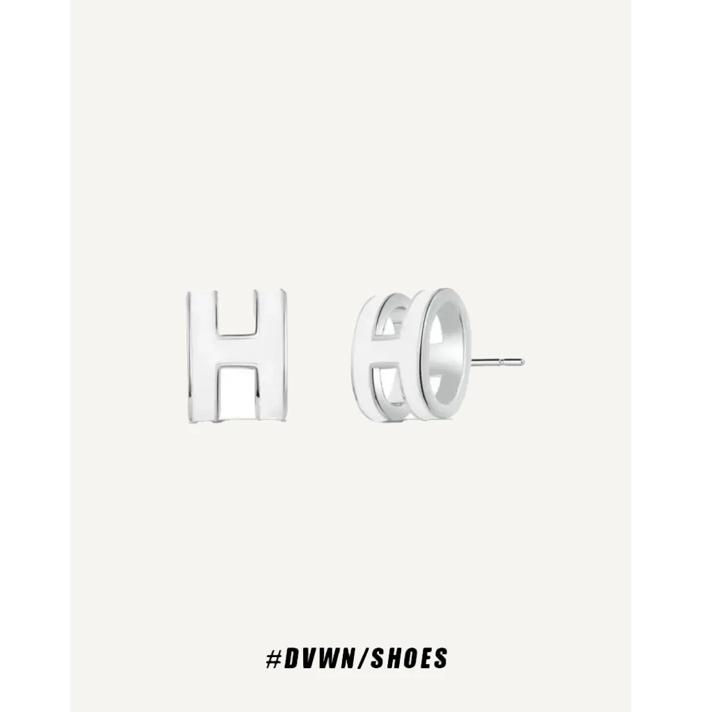 铜合金耳饰 【珐琅系列】白色珐琅滴釉H字母耳钉