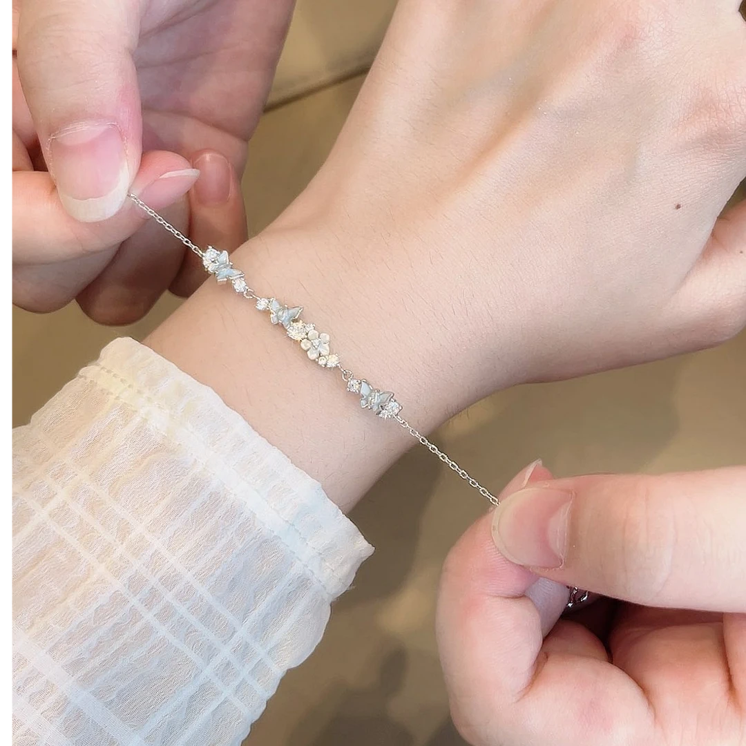 URNSSORE/昂色 925银手链 夜光蝴蝶贝母手链女镶钻甜美气质送女友