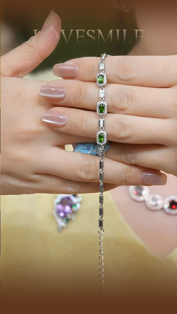 银S925镶嵌透辉石手链090