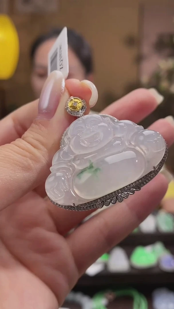 吊坠(不含链)18K金镶嵌翡翠佛公