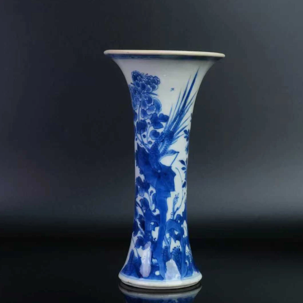 lot14427 4624 清康熙 青花锦鸡牡丹纹花觚 H.19