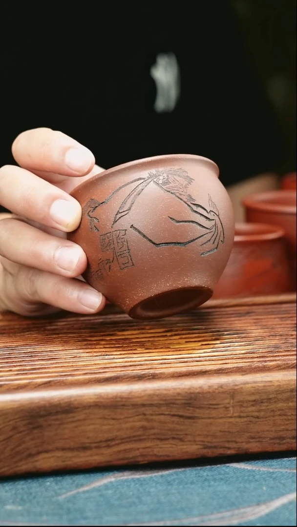 茶杯紫砂紫玉金砂钟馗