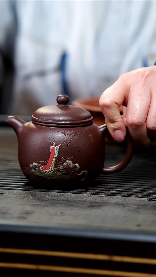 【闪购商品】紫砂茶壶17-全手白yu底槽清泥绘环环匏尊220