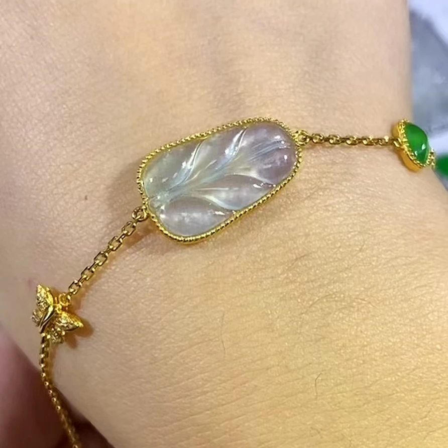 天然缅甸A货翡翠高冰叶子手链