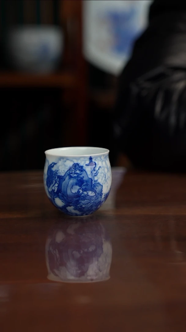 晓竹窑青花钟馗小缸杯