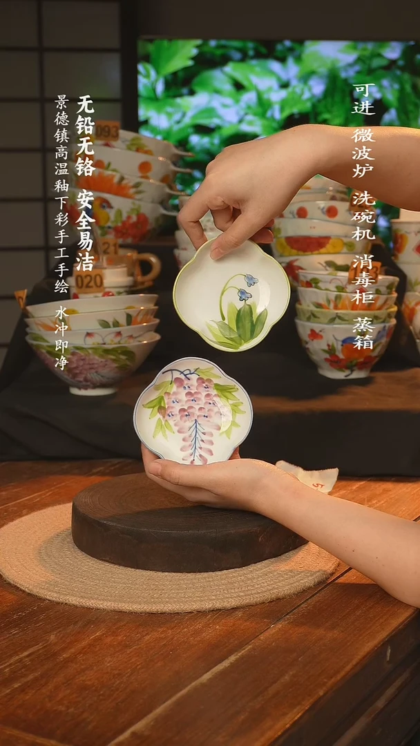 瓷景德镇高温瓷釉下彩手绘陶瓷