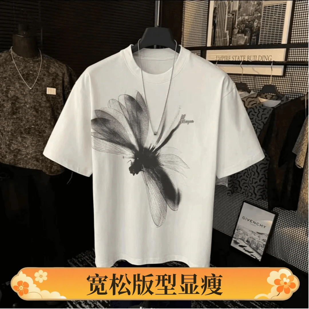 夏季新款显瘦百搭短袖青年潮流通用印花圆领T恤宽松ins男装半袖