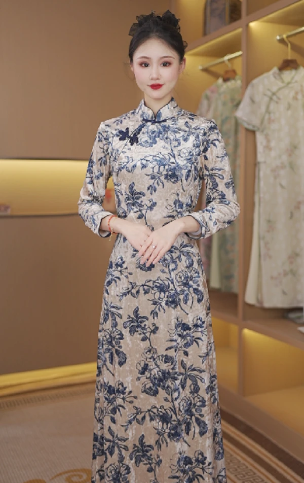 华服 国风日常气质优雅显瘦长款奥黛改良旗袍