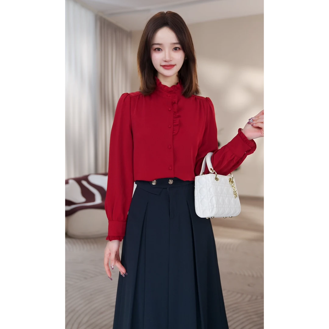 曼贝2025【红酒佳人】衬衫女式大牌高级设计感通勤风8493361琳琳