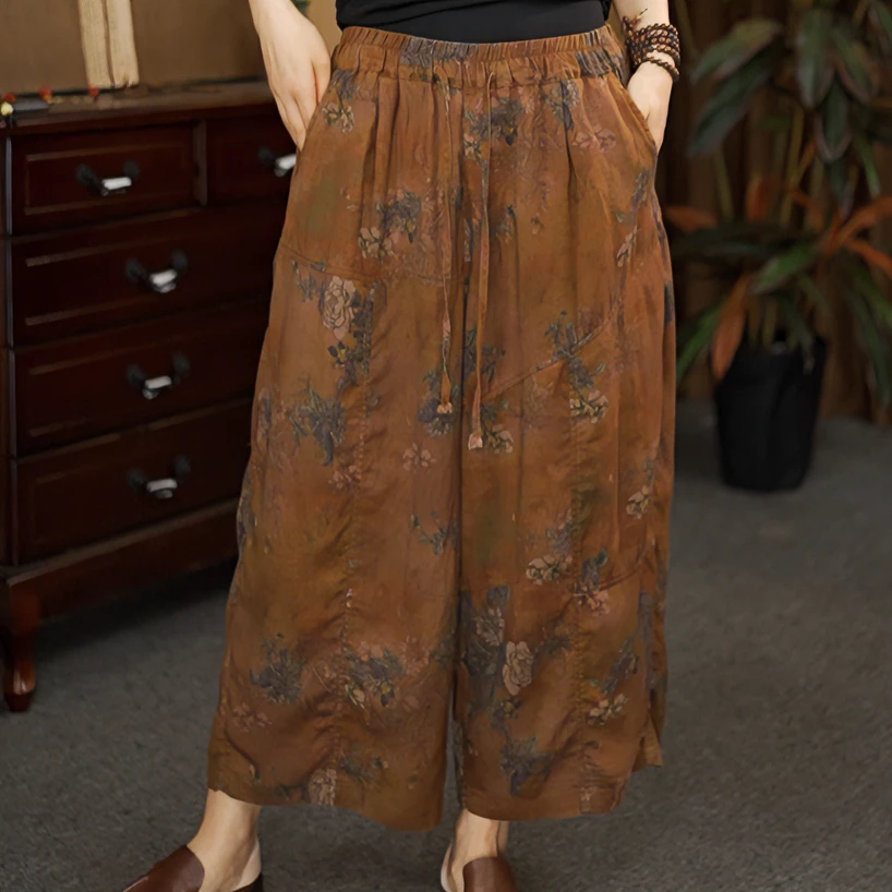 2024新款6217亚麻炒色做旧夏季宽松花色裤子