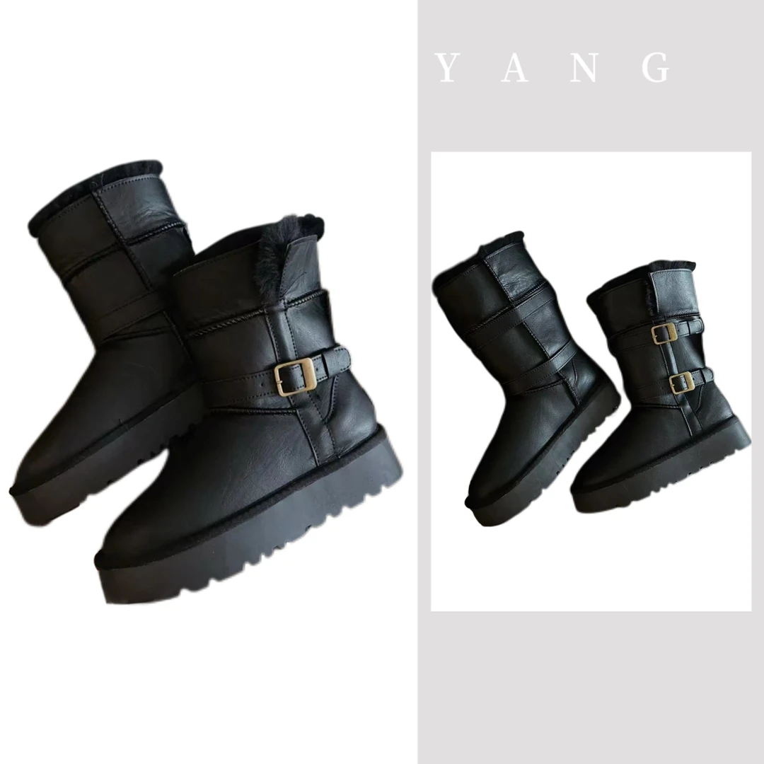 YANGYANG 新款冬季女款防水防滑厚底加绒加厚短筒骑士