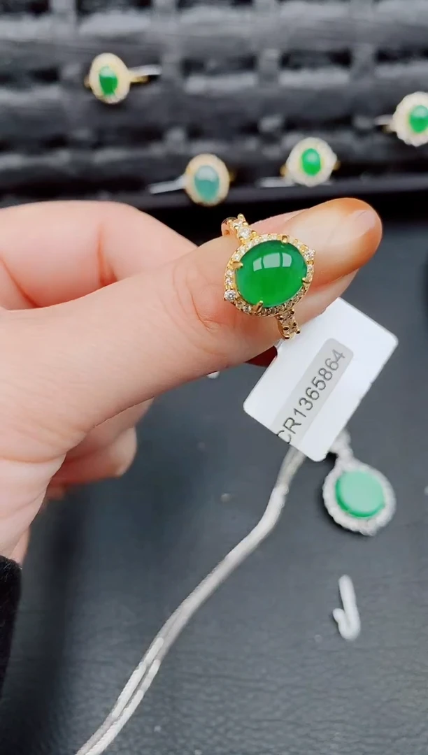 【闪购商品】翡翠戒指银S925镶嵌天然a货翡翠596