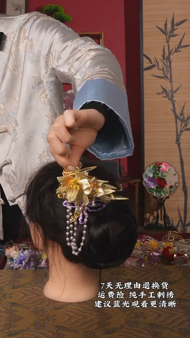 织绣120非遗缠花纯手工鲨鱼夹