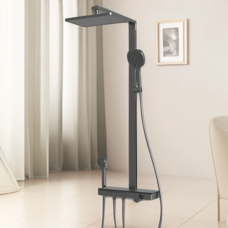 惠达简约舒服卫浴钢琴按键控制出水大平台恒温花洒套装5516枪灰