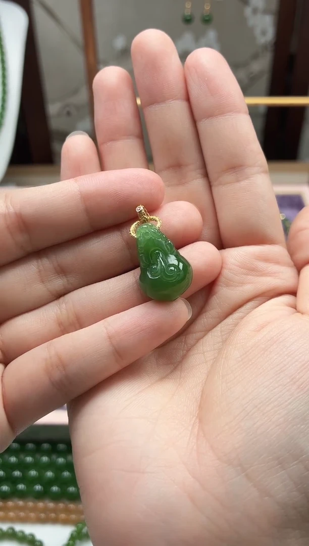 吊坠(不含链)银S925镶嵌和田玉（碧玉）貔貅吊坠