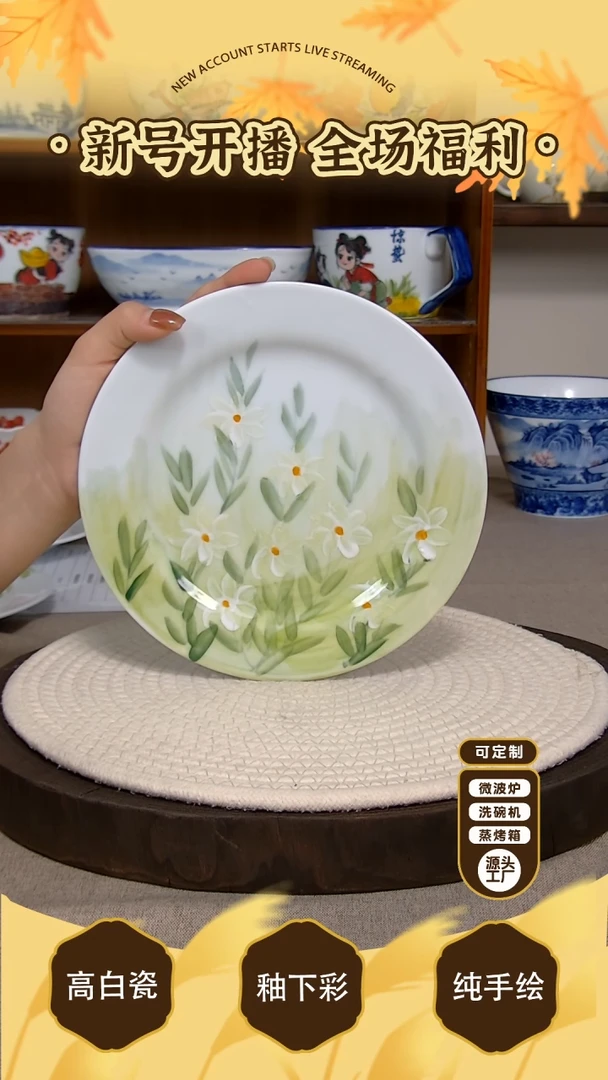 盘景德镇手绘釉下彩陶瓷餐具