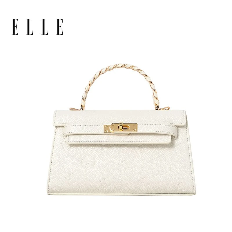ELLE25{一秒入夏}时尚轻奢手提包设计师款荔枝纹手柄斜挎包46858