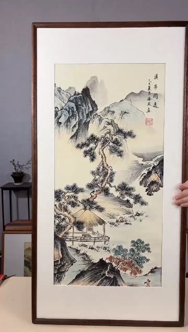 国画手绘*溪亭闲逸*47*92cm带框发货