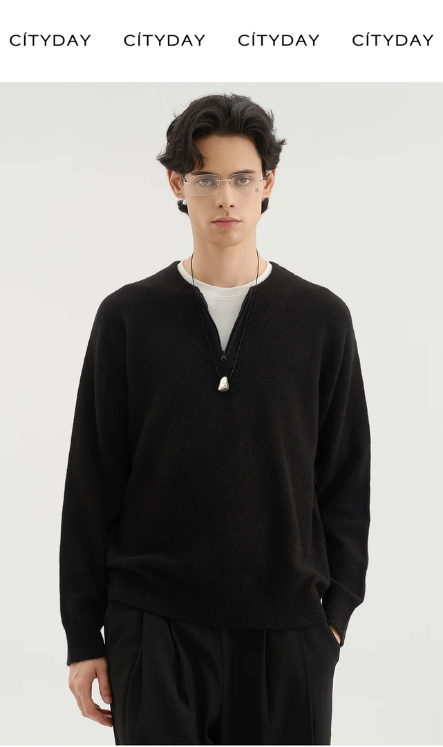 CityDay【江冉】舒芙蕾·老钱轻熟风半拉链亨利领羊毛毛衣 7813