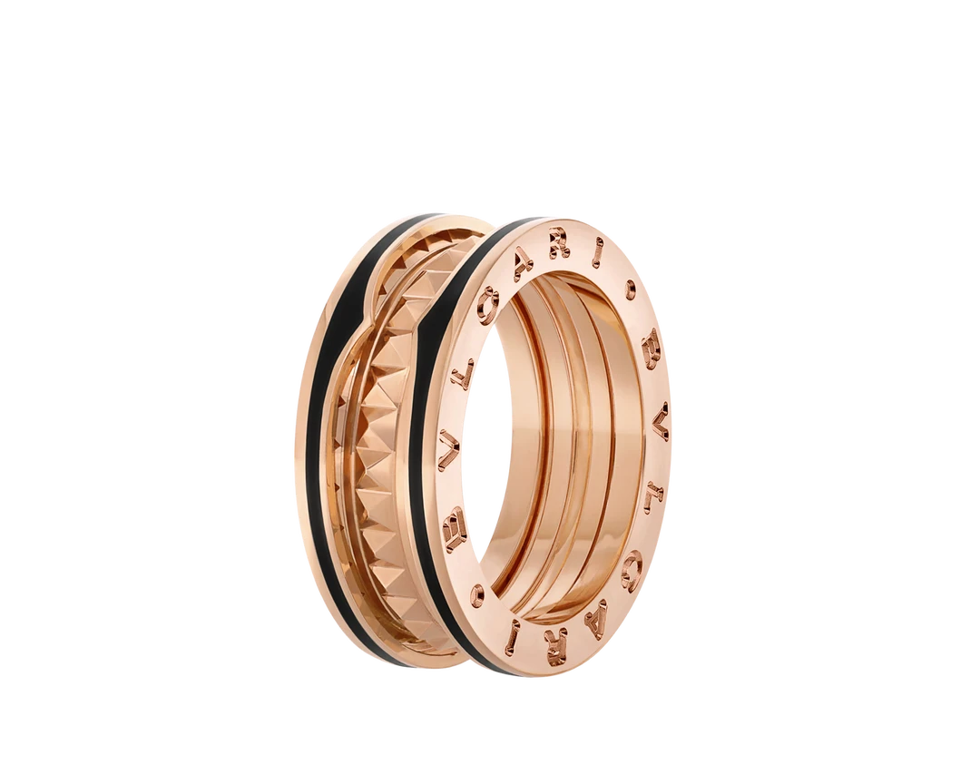 99新 BVLGARI/宝格丽 B.zero1 18K玫瑰金三环 Rock 铆钉 齿轮戒指