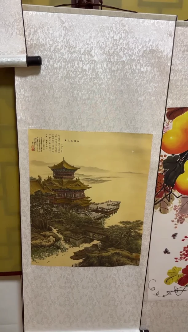 竖款丝绢版江楼月夜