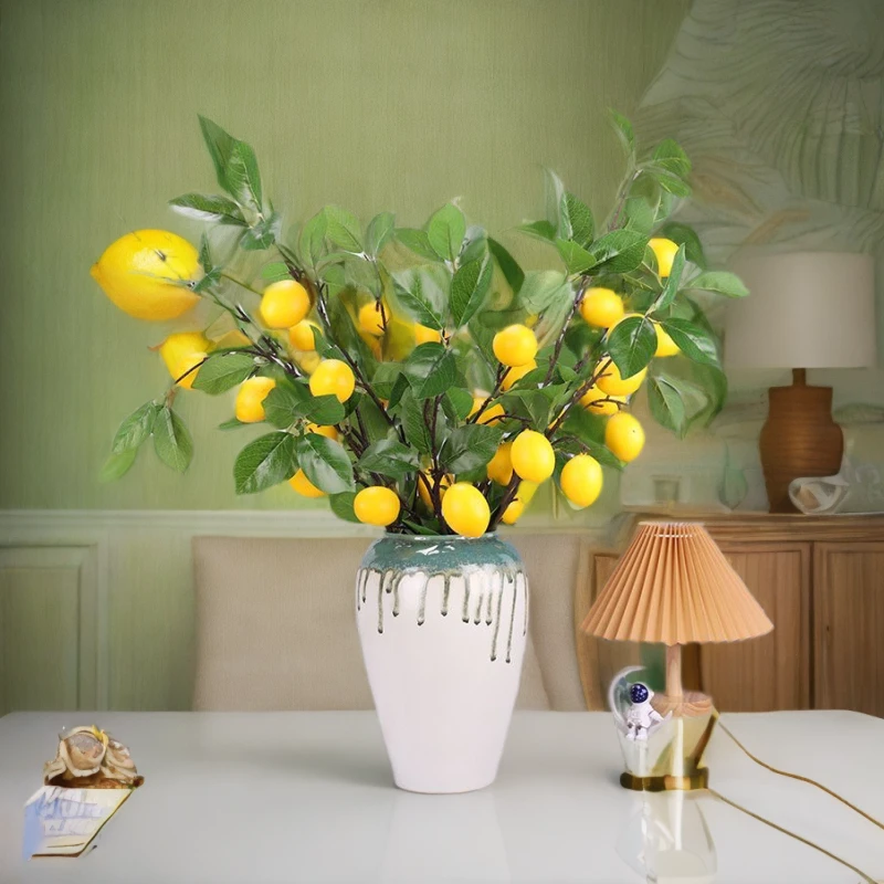 仿真柠檬果枝仿真花假花摆件家居花艺手工软装客厅酒柜源头工厂