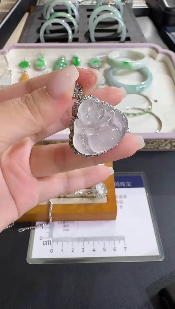 吊坠(不含链)18K金镶嵌翡翠【源头工厂】钻石镶嵌