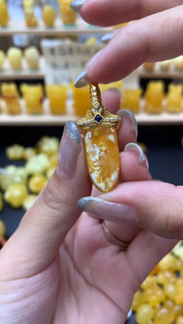 琥珀银S925镶嵌珠宝奇石053琥珀蜜蜡微瑕花粉
